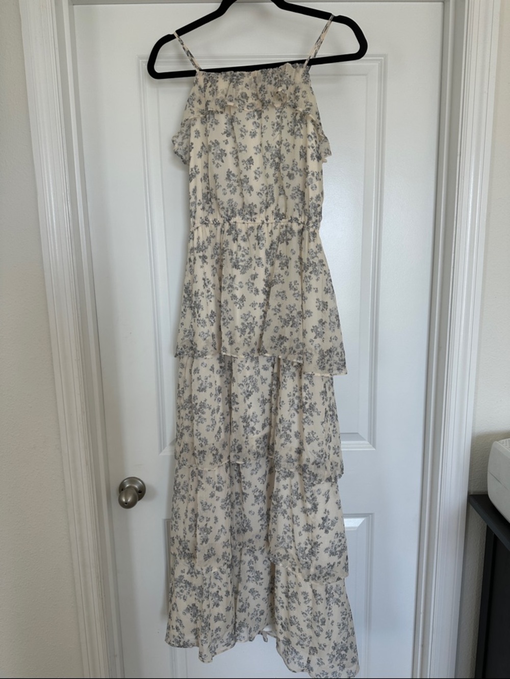 Storia Cream Maxi Dress with Blue Floral Print